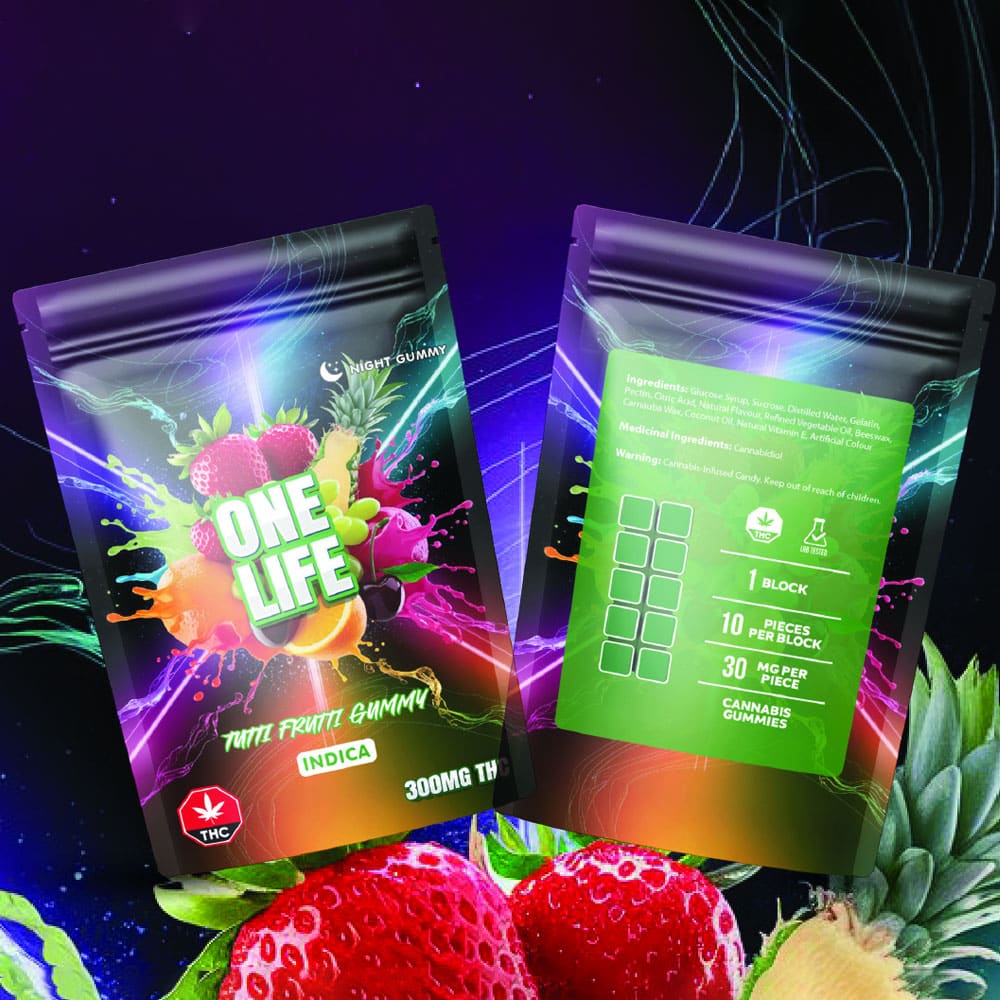 One Life Edibles Tutti Frutti Gummy mg THC (Indica) One Life Edibles Tutti Frutti Gummy mg THC (Indica)