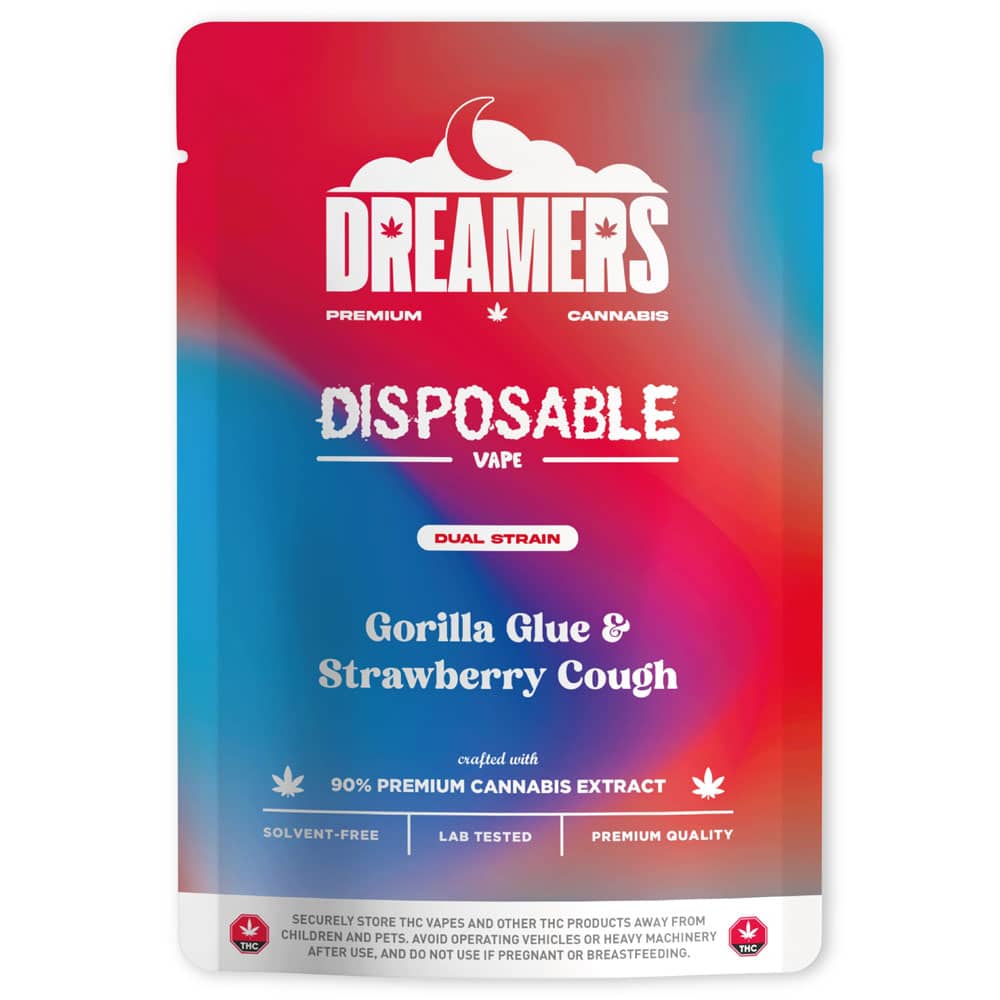 Dreamers Gorilla Glue & Strawberry Cough g Disposable Dual Vape Dreamers Gorilla Glue & Strawberry Cough g Disposable Dual Vape